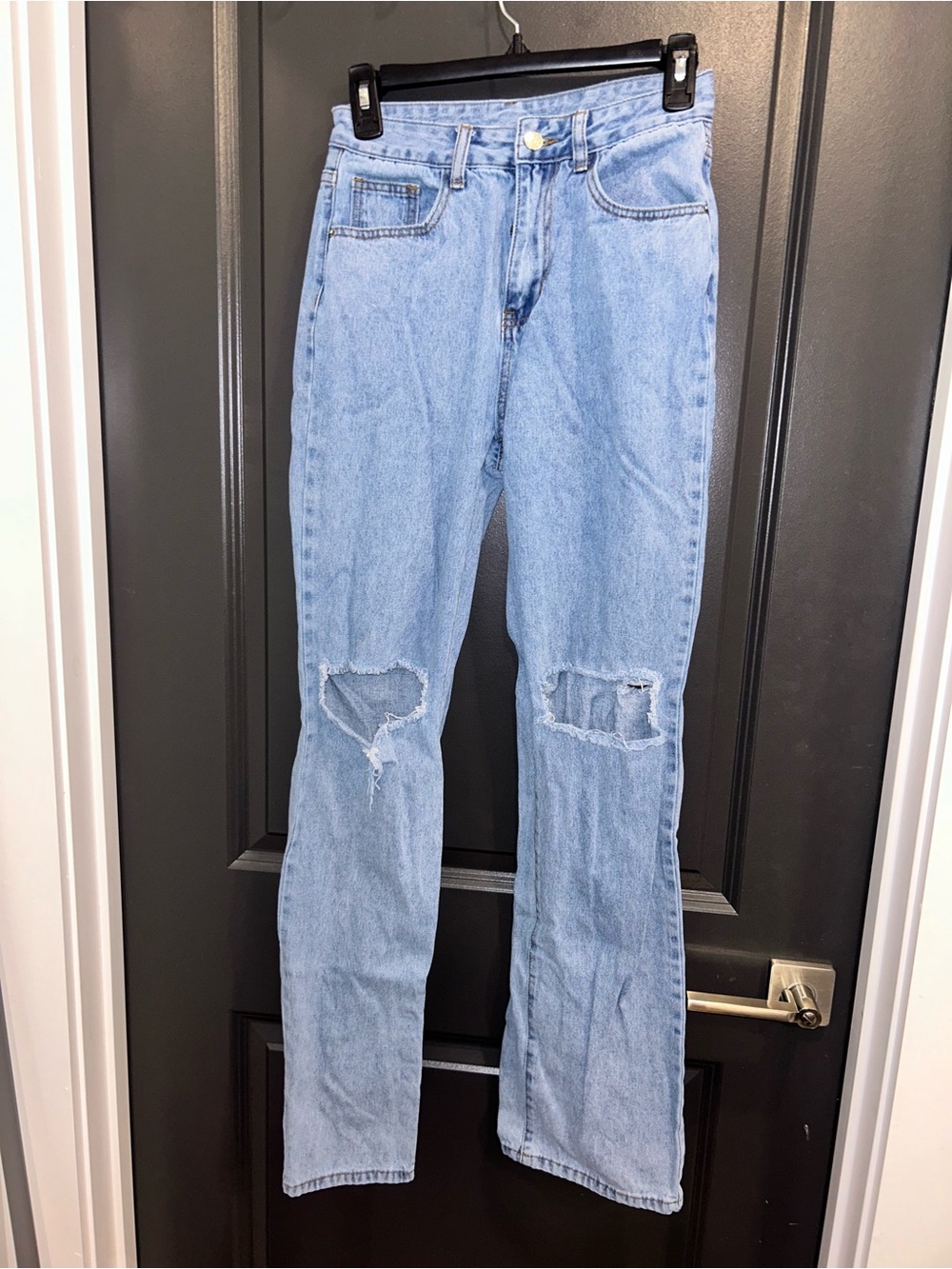 SHEIN Light Blue Distressed Flare Jeans